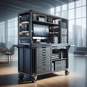 A utility cart for a large corporate office with a sleek design and multiple shelves-8